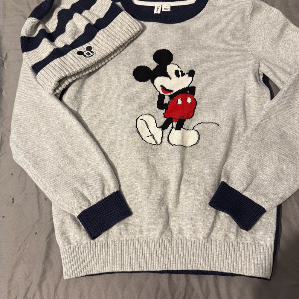 Janie and Jack Gray and Navy Sweater with Hat Set